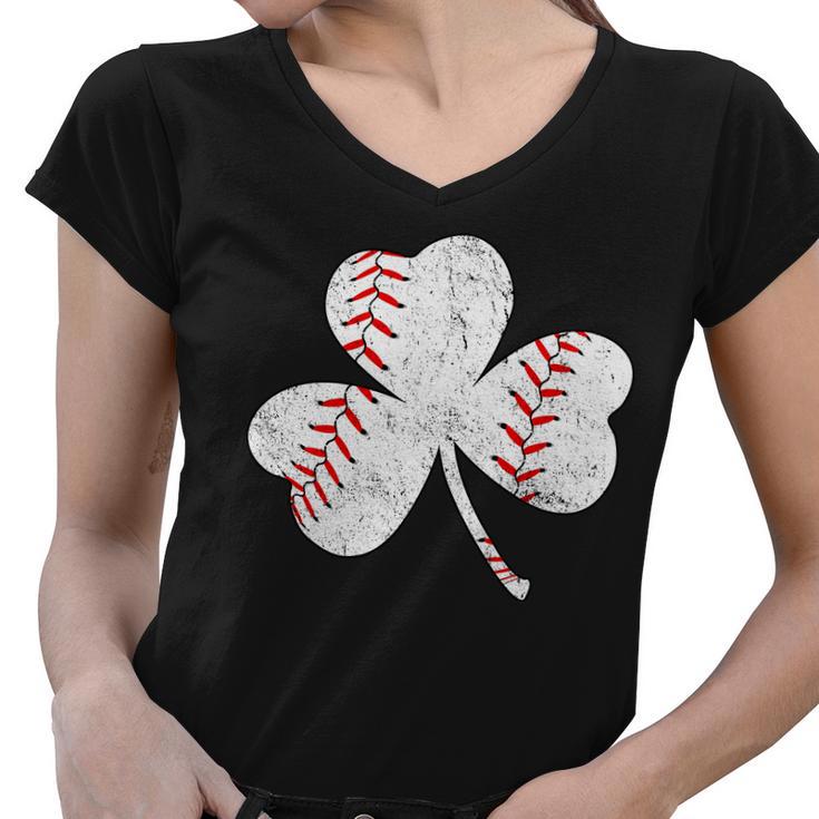 Shamrock Clover Leaf Baseball Women V-Neck T-Shirt