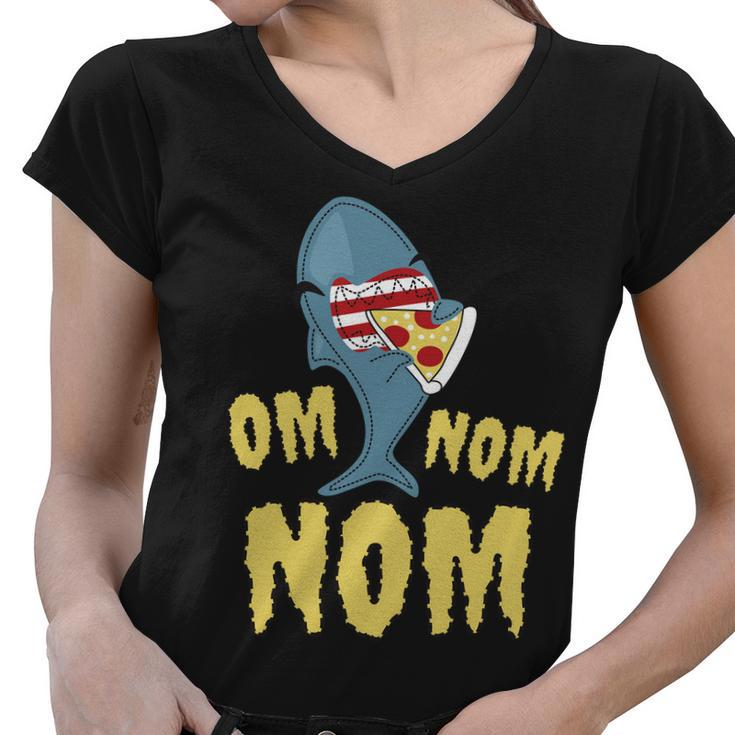 Shark Eating Pizza Om Nom Nom Women V-Neck T-Shirt
