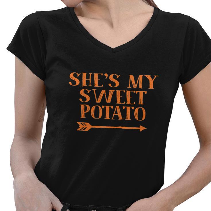 Shes My Sweet Potato I Yam Set Couples Thanksgiving Present Women V-Neck T-Shirt