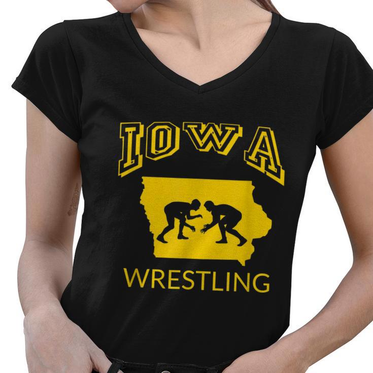 Silhouette Iowa Wrestling Team Wrestler The Hawkeye State Tshirt Women V-Neck T-Shirt