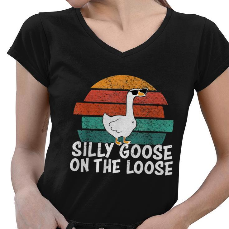 Silly Goose On The Loose Vintage Retro Sunset Tshirt Women V-Neck T-Shirt