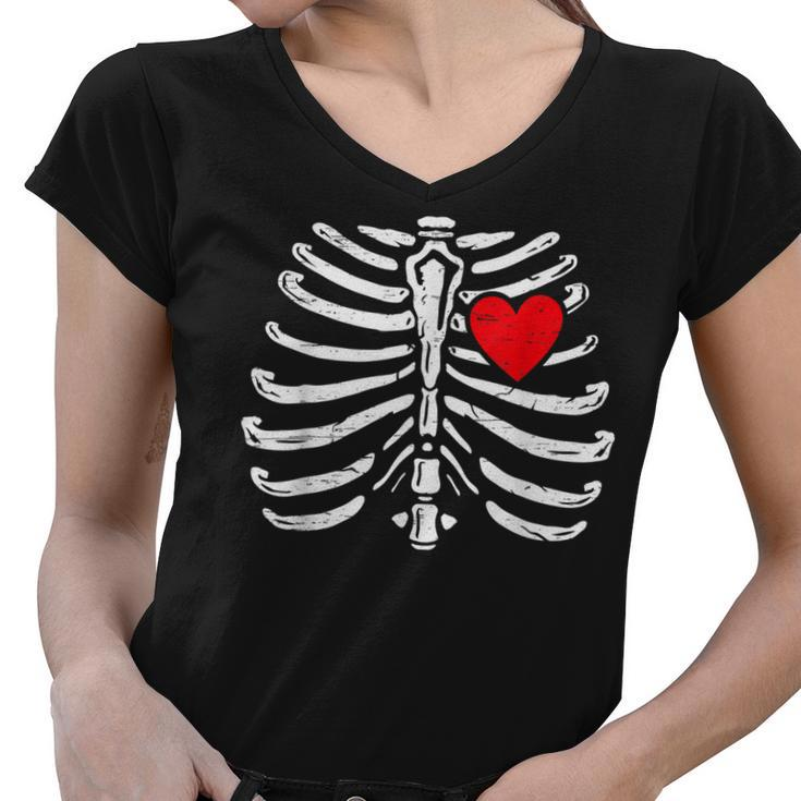 Skeleton Heart Rib Cage Halloween  V2 Women V-Neck T-Shirt