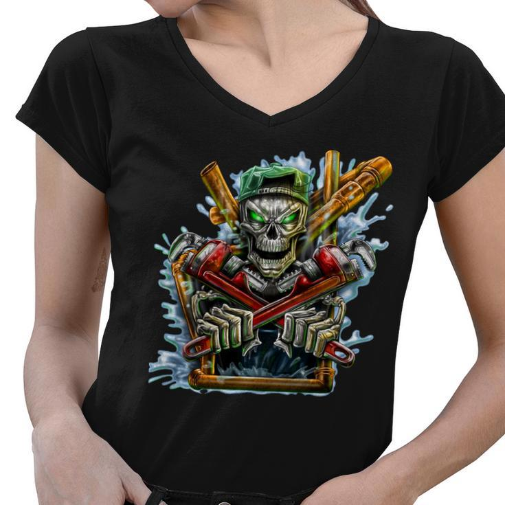 Skeleton Plumber Women V-Neck T-Shirt