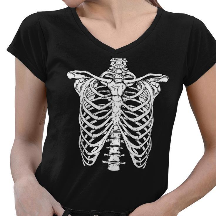 Skeleton Rib Cage Scary Halloween Costume Women V-Neck T-Shirt