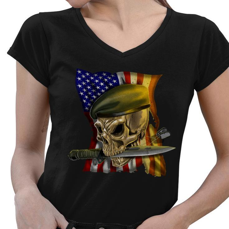 Skull Beret Military Tshirt Women V-Neck T-Shirt
