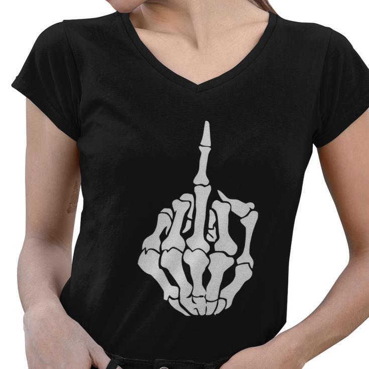 Skull Skeleton Middle Finger Top Mad Angry Rude Guy Funny Gift Scary Tshirt Women V-Neck T-Shirt
