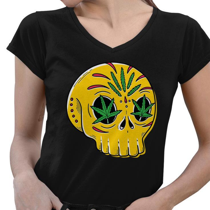 Skull Weed Women V-Neck T-Shirt