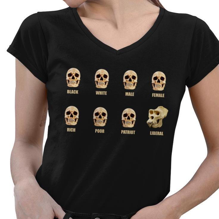Skulls Of Modern America Funny Liberal Monkey Skull Women V-Neck T-Shirt