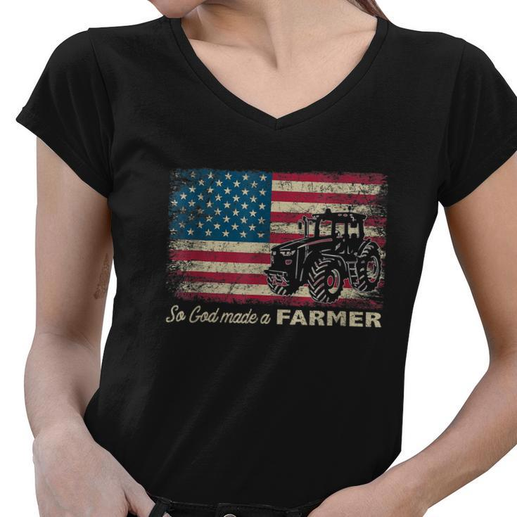 So God Made A Farmer Usa Flag Patriotic Farming Gift Women V-Neck T-Shirt