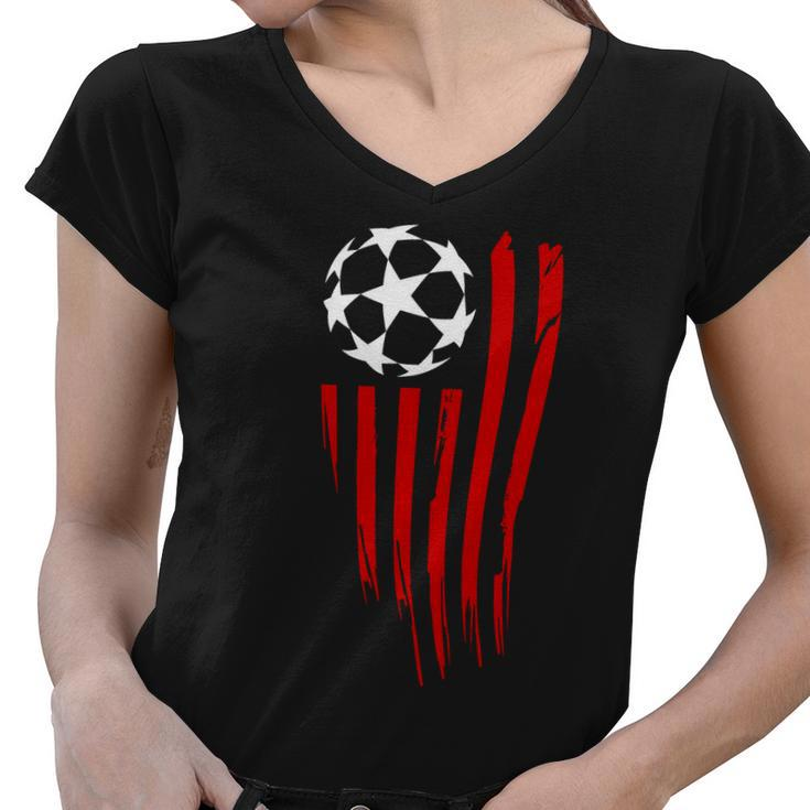 Soccer Ball American Flag Women V-Neck T-Shirt