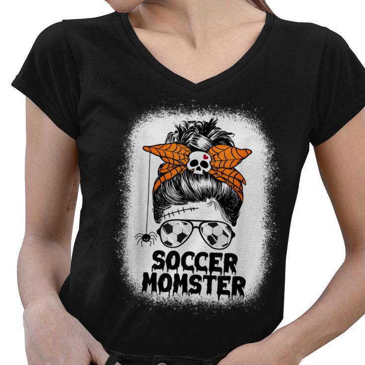 Soccer Mom Life Messy Bun Halloween Women Soccer Momster  Women V-Neck T-Shirt