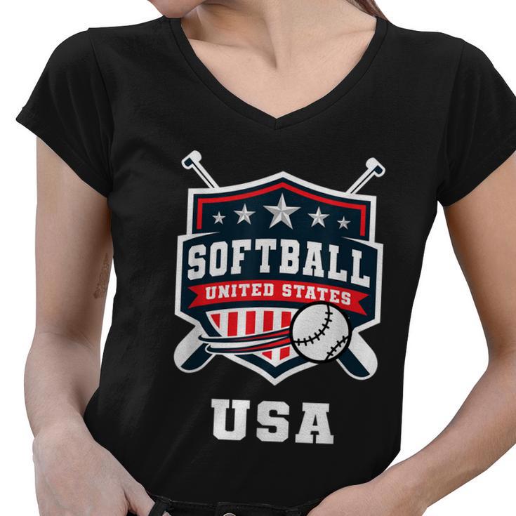 Softball Usa Support The Team Usa Flag Women V-Neck T-Shirt