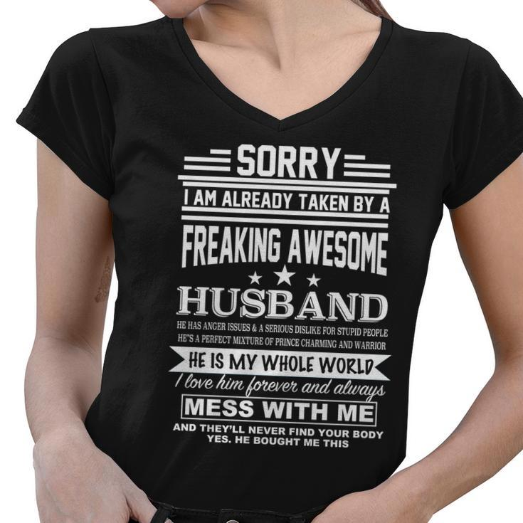 Sorry Im Already Taken By A Freaking Awesome Husband Tshirt Women V-Neck T-Shirt