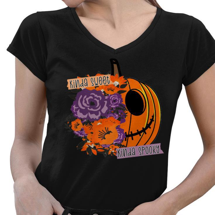 Sorta Sweet Sorta Spooky Funny Halloween Women Girls Pumpkin   Women V-Neck T-Shirt