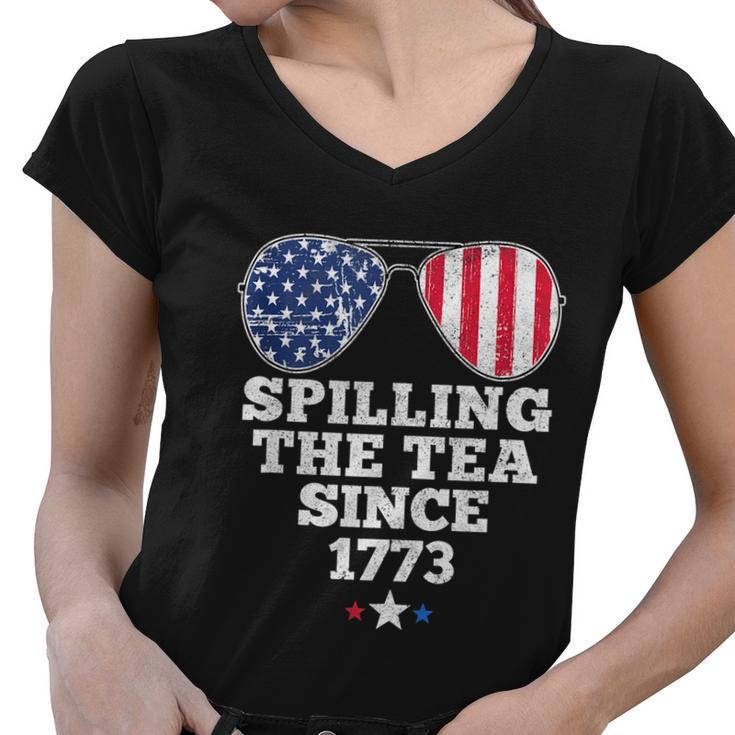 Spilling The Tea Since 1773 Funny 4Th Of July American Flag Women V-Neck T-Shirt