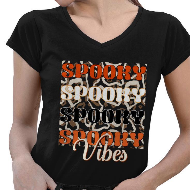 Spooky Spooky Spooky Spooky Vibes Halloween Quote V2 Women V-Neck T-Shirt