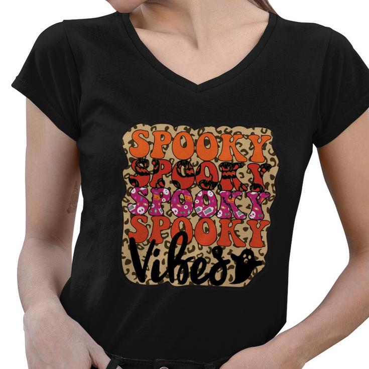 Spooky Spooky Spooky Spooky Vibes Halloween Quote V3 Women V-Neck T-Shirt