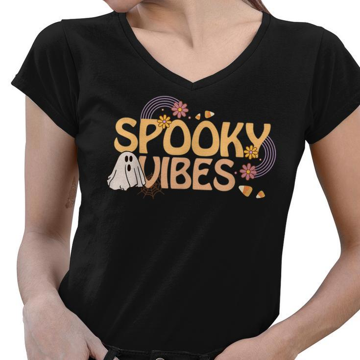 Spooky Vibes Cute Retro Pattern Halloween Costume   Women V-Neck T-Shirt