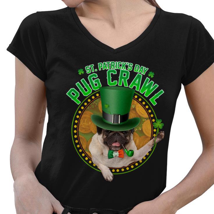 St Patricks Day Pug Crawl Funny Irish Pug Tshirt Women V-Neck T-Shirt