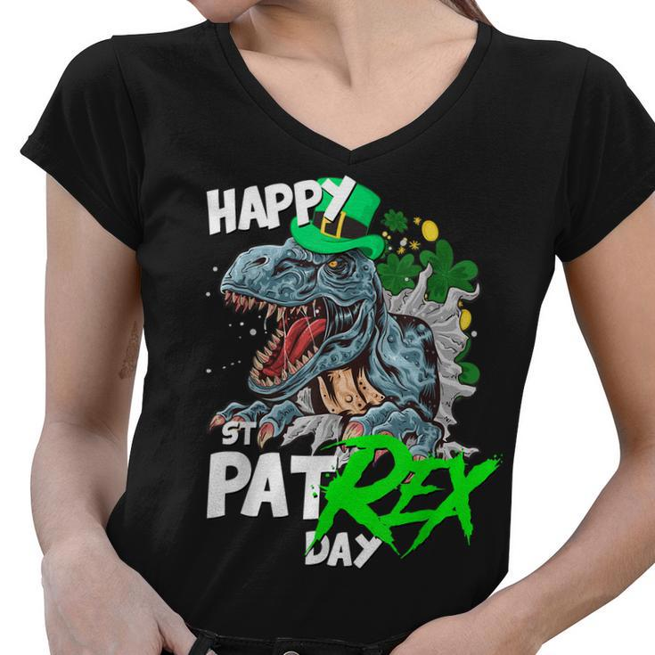 St Patricks Day T Rex Shirt Happy Pat Rex Day Dinosaur Gift Women V-Neck T-Shirt