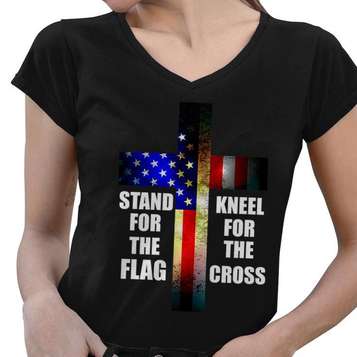 Stand For The Flag Kneel For The Cross Usa Flag Women V-Neck T-Shirt