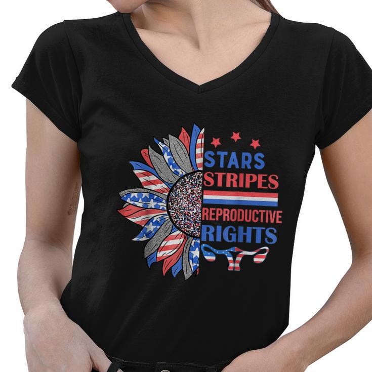 Star Stripes Reproductive Rights America Sunflower Pro Choice Pro Roe Women V-Neck T-Shirt