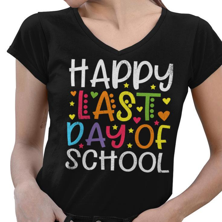 Stars Happy Last Day Of School Cute Graduation Teacher Kids Women V-Neck T-Shirt