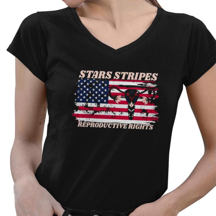 Stars Stripes Reproductive Rights Fourth Of July My Body My Choice Uterus Gift Women V-Neck T-Shirt