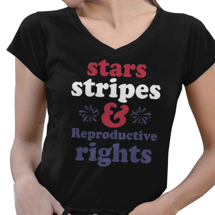 Stars Stripes Reproductive Rights Patriotic 4Th Of July Fireworks Women V-Neck T-Shirt
