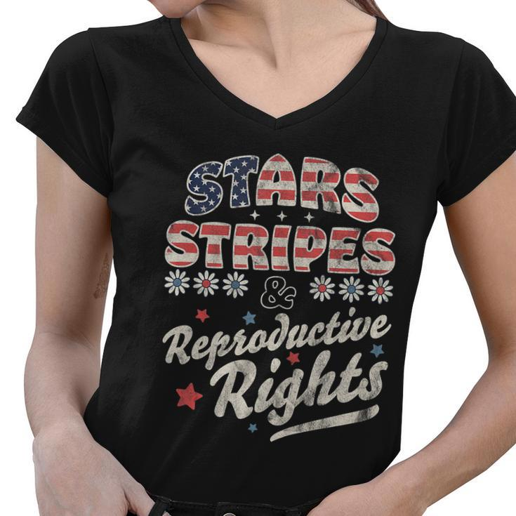 Stars Stripes Reproductive Rights Patriotic 4Th Of July Usa Flag Women V-Neck T-Shirt