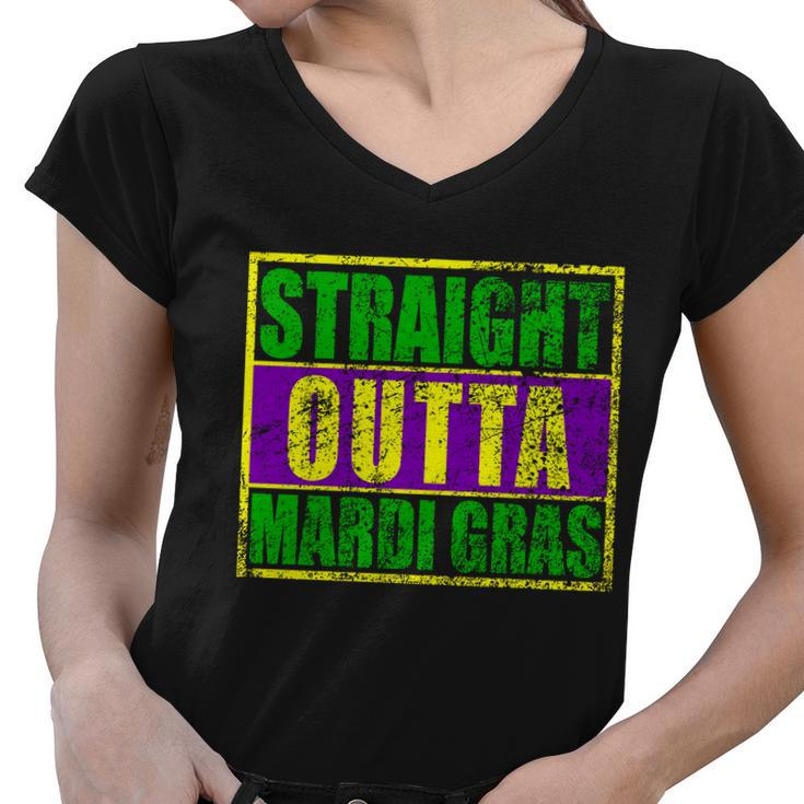 Striaght Outta Mardi Gras New Orleans Party T-Shirt Graphic Design Printed Casual Daily Basic Women V-Neck T-Shirt