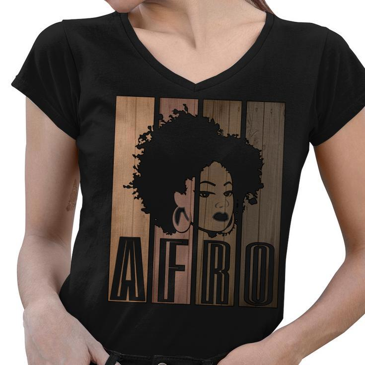 Strong Black Afro Girl African American Melanin Afro Queen  V2 Women V-Neck T-Shirt