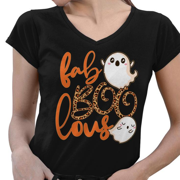 Stylish Leopard Halloween Fab-Boo-Lous Ghost Tshirt Women V-Neck T-Shirt
