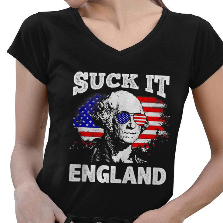 Suck It England Funny 4Th Of July Flag Patriotic Women V-Neck T-Shirt