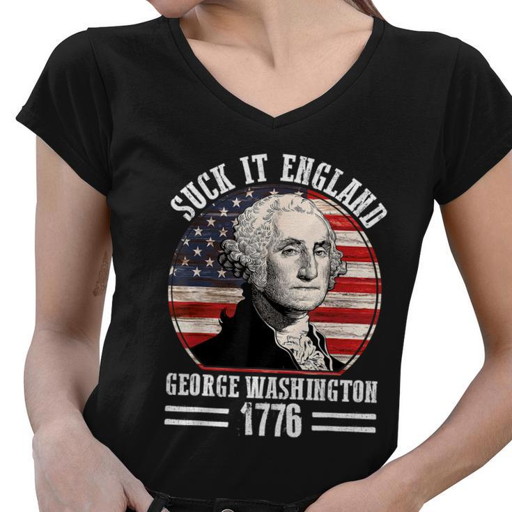 Suck It England Funny 4Th Of July George Washington  Women V-Neck T-Shirt