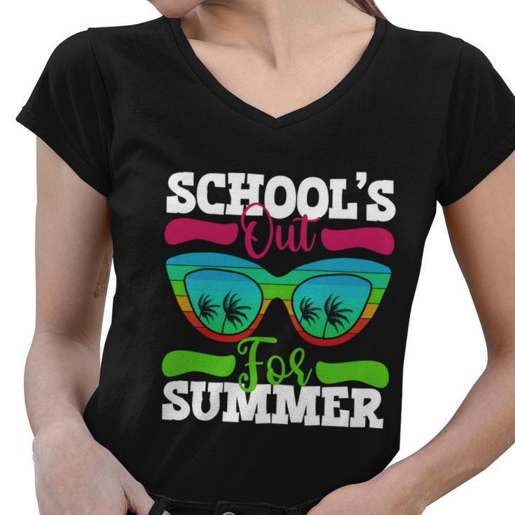 Summer Break 2022 Retro Summer Break Schools Out For Summer Cool Gift Women V-Neck T-Shirt