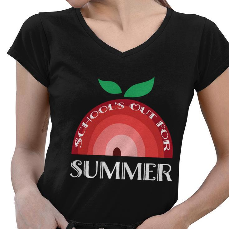 Summer Break 2022 Retro Summer Break Schools Out For Summer Funny Gift Women V-Neck T-Shirt