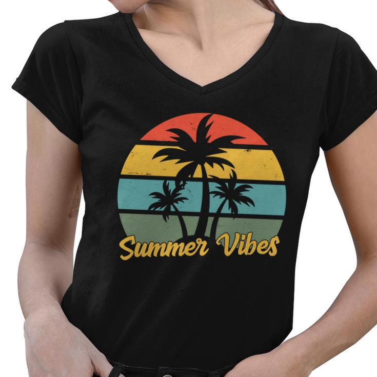 Summer Vibes Tropical Retro Sunset Women V-Neck T-Shirt