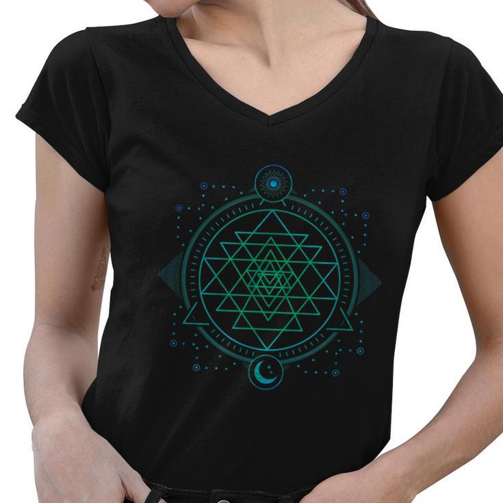Sun And Moon Chakra Geometry Sri Yantra Women V-Neck T-Shirt