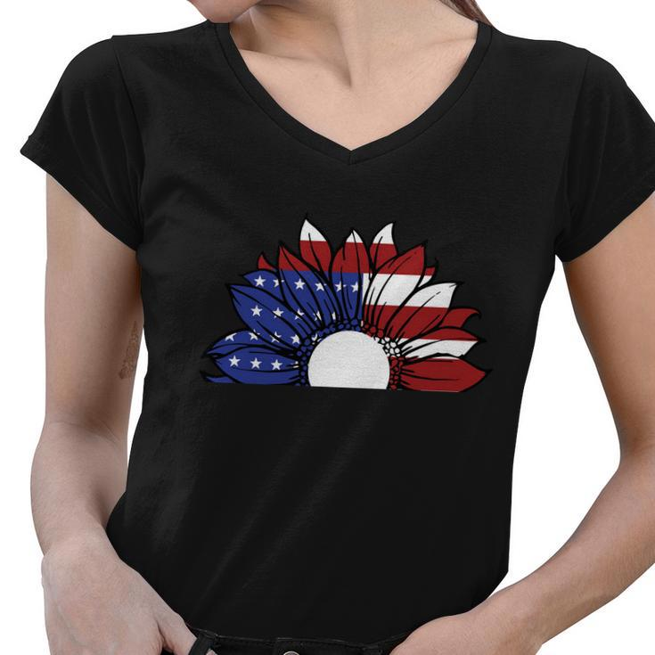 Sunflower American Flag 4Th Of July Independence Day Patriotic V2 Women V-Neck T-Shirt