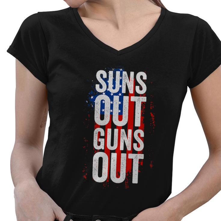 Suns Out Guns Out Tank Top Men Women 4Th Of July Usa Flag Women V-Neck T-Shirt