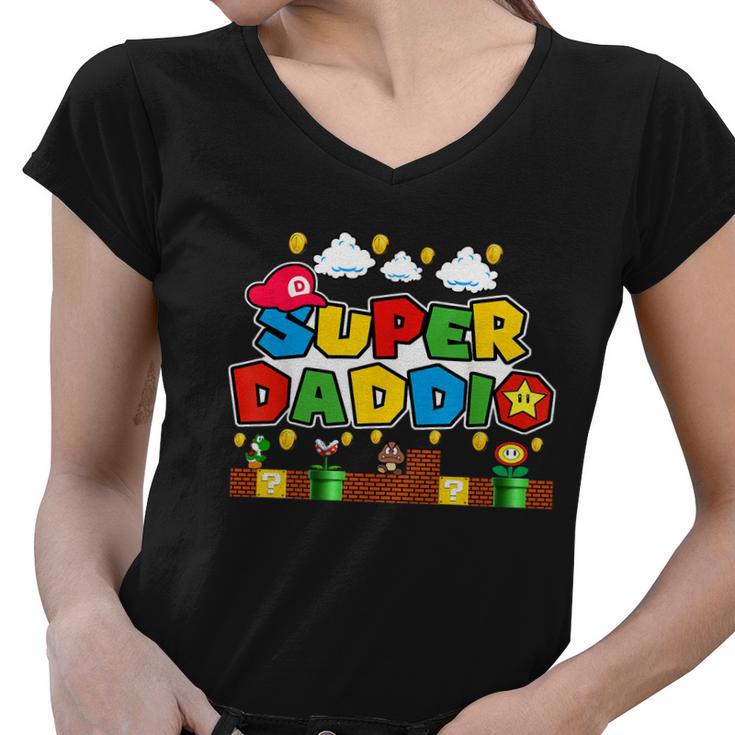 Super Daddio Funny Super Dad Daddy Father Women V-Neck T-Shirt