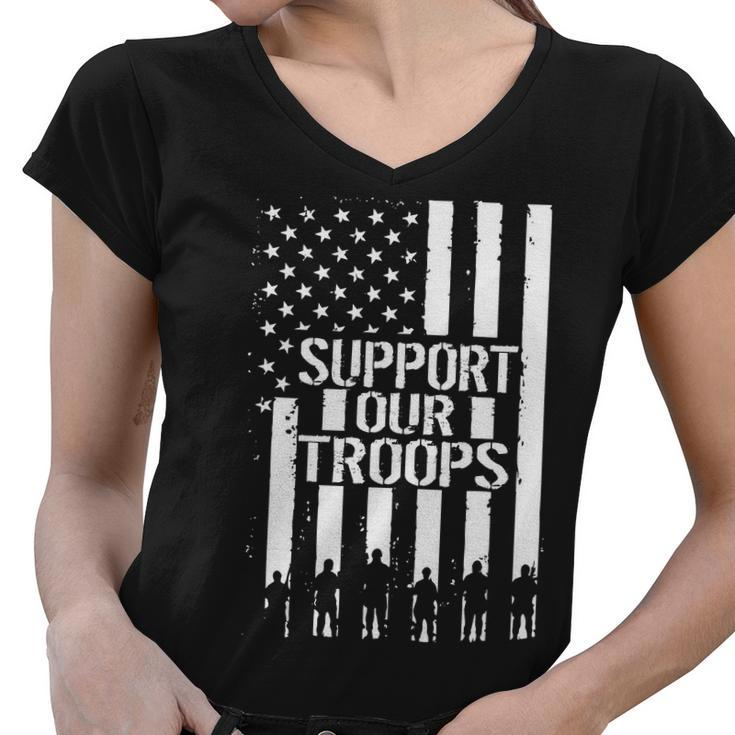Support Our Troops Distressed American Flag Women V-Neck T-Shirt