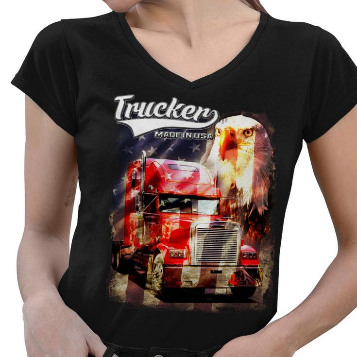 Support Trucker Made In Usa Eagle Flag Women V-Neck T-Shirt