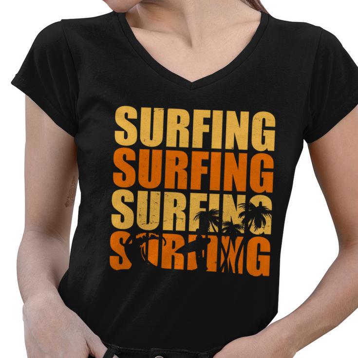 Surfing Retro Beach Women V-Neck T-Shirt