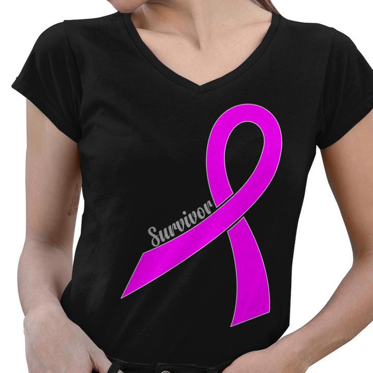 Survivor Breast Cancer Ribbon Tshirt Women V-Neck T-Shirt