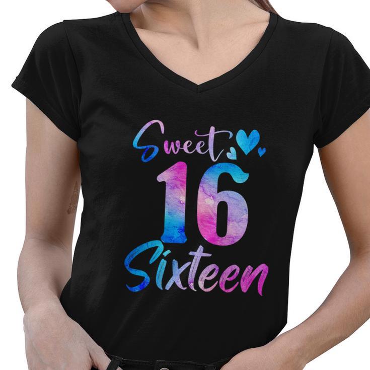 Sweet 16Th Birthday Party Funny Sixteen Years Old Girl Women V-Neck T-Shirt