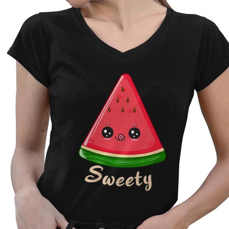 Sweety Watermelon Slice Melon Funny Summer Women V-Neck T-Shirt