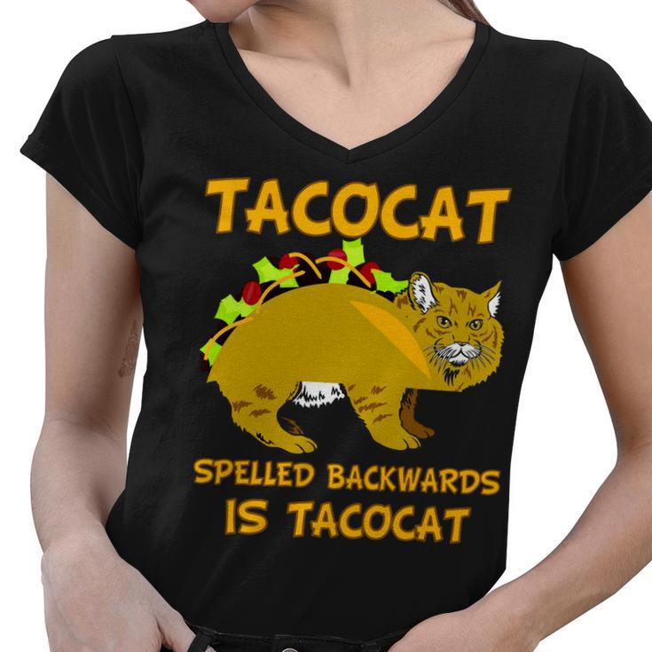 Tacocat Spelled Backwards Funny Cat Tshirt Women V-Neck T-Shirt