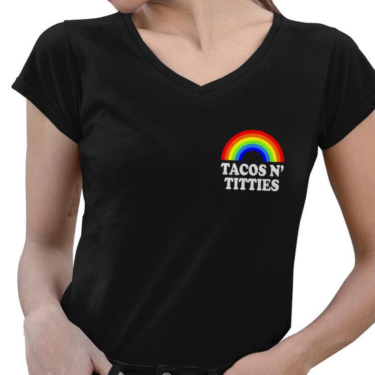 Tacos And Titties Funny Lgbt Gay Pride Lesbian Lgbtq Women V-Neck T-Shirt
